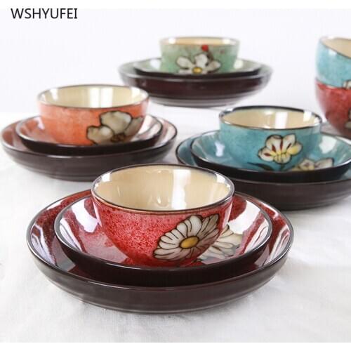 Korean Flower Print Ceramic Bowl Home Kitchen Restaurant Tableware Dinner Rice Noodles Dessert Soup Bowl Baby Utensils Ornament