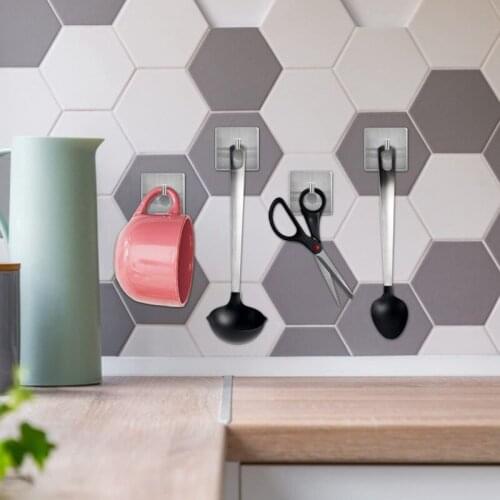 Stainless Steel Adhesive Hooks Heavy Duty Self Adhesive Stick-on Wall Hook Waterproof Widely Use in Kitchen Living Room