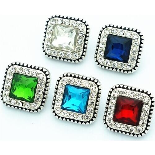 Fashion beauty Rhinestone square 18MM metal snap buttons fit DIY 18mm snap jewelry wholesale KZ3250