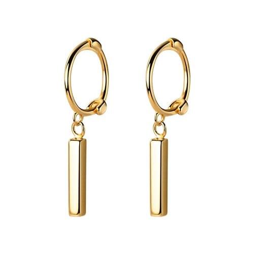 Small Real. 925 Sterling Silver Fine jewelry White/ Gold Piercing Vertical Bar Geometric ear hoop huggie earrings C-G6091