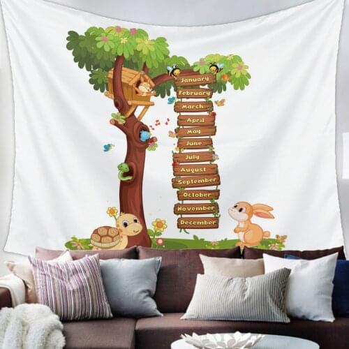 Cartoon Animal Tree Bunny Squirrel Tapestry Bedroom Home Decoration Wall Blanket Tapestry Bedroom Wall Hanging Yoga Mat