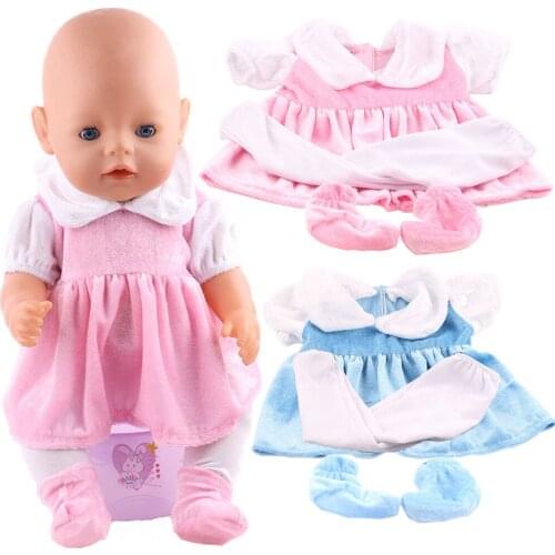 3 Pcs/Set= Plush Doll Dress + Leggings + Plush Doll Shoes for American 18 Inch Girl Doll & 43 cm Born Baby Doll & Our Generation