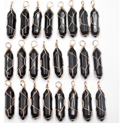Wholesale 20pcs/lot Fashion good quality black stone pillar shape point handmade iron wire pendants for jewelry making free