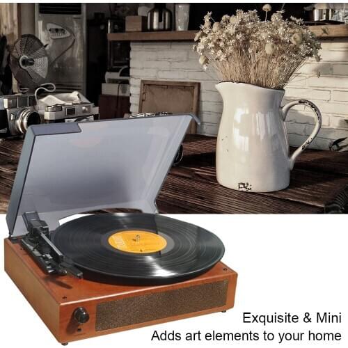 Portable Gramophone Vinyl Record Player Vintage Classic Turntable Phonograph with Built-in Stereo Speakers