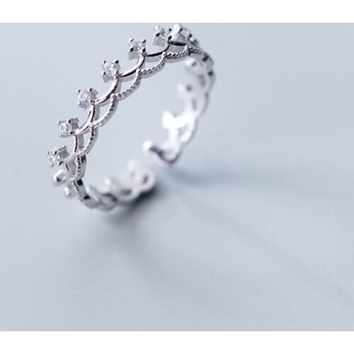 Silver Plated Luxury Shiny Zircon Crown Opening Ring Elegant Princess Party Ring Bride Wedding Ring Engagement Jewelry