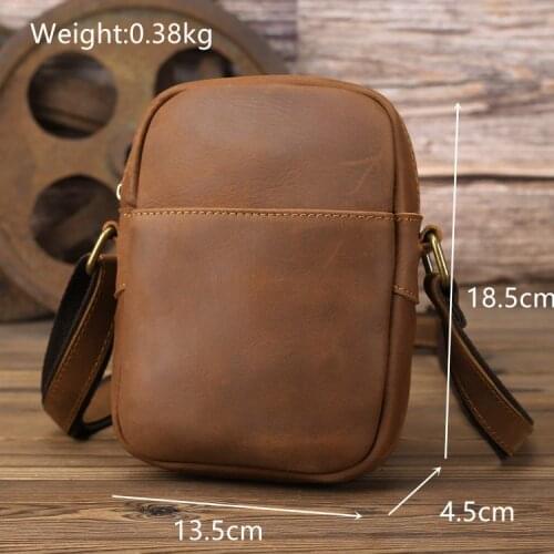 Vintage Genuine Leather Men Crossbody Bag Mini Shoulder Mobile Bags