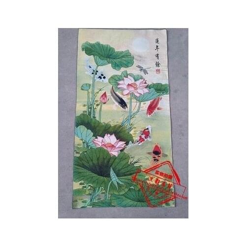 Ancient Landscape Embroidery Lotus Fish Embroidery Painting