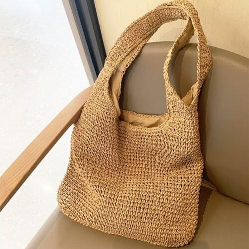 Women Straw Bag Korean Style Ladies Shoulder Bag 2021 Summer New Woven Middle Bag Set Female Handbag Casual Beach Bag Whole Sale