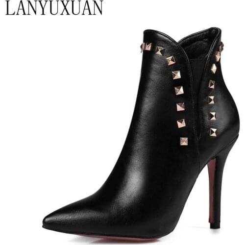 LANYUXUAN Ankle Boots Mujer Big Size Pointed Toe shoes Woman Sexy High Heels Fashion Spring Autumn Winter Wedding Shoes 584
