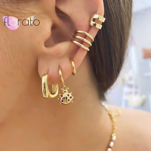 925 Sterling Silver Ear Buckle Ladybug Hoop Earrings for Women Cute Animals Red Crystal Huggie Earrings Party Jewelry Gift