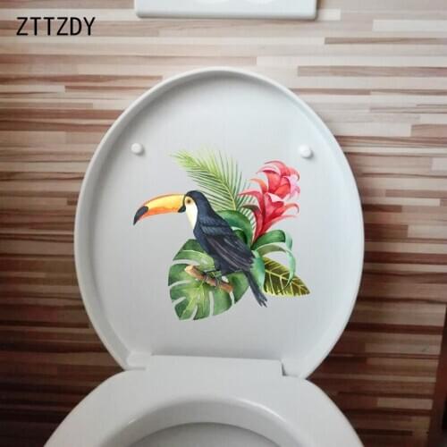 ZTTZDY 22.1×21.8CM Tropical Plant Toucan Fashion Home Bathroom Toilet Stickers Home Wall Funny Decor Decals T2-1096