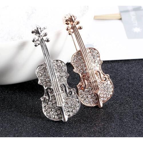 1Pc Violin Brooch Fashion Rhinestone Corsage Collar Suit Brooches Pin Men and Women Jewelry Gift Bag Accessories