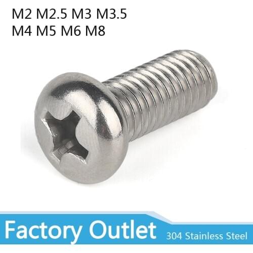 10/50 M2 M2.5 M3 M3.5 M4 M5 M6 M8 A2 304 Stainless steel Cross Round Phillips Pan Head Screw Bolt Dia 2 3 4 5 8mm Length 3-100mm