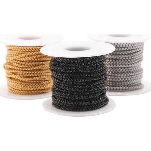 DC 10Yards/Roll 2mm 2.5mm 3mm Silver Gold Black Stainless Steel Bulk Rolo Chain for Necklace Jewelry Making Materials Supplies
