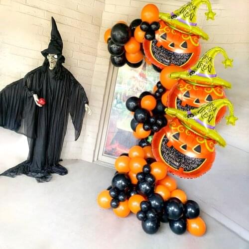 105pcs Halloween Party Balloon Arch Garland Kit Pumpkin Foil Ballons Orange Black Latex Balloon Halloween Theme Party Background