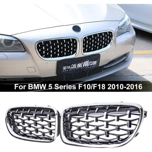 2Pcs Car Front Kidney Grille Diamond Grille for BMW 5 Series F10 F11 F18 2010-2016 520i 525i 528i 530i Chrome Black Car Styling
