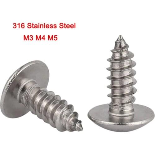 20Pcs 316 Stainless Steel Cross Recessed Mushroom Head Wood Screws Phillips Truss Head Self Tapping Screws M3 M4 M5