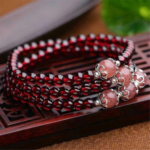 6mm Natural Natural Wine Red Garnet Strawberry Quartz DIY Three Times Bracelets For Women Femme Crystal Round Bead Bracelet Gift