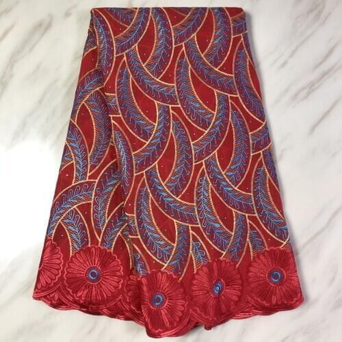 African Cotton Lace Embroidery Fabric Ankara High Quality Swiss Voile Fabric Bright Diamond Nigerian Fabric For Party