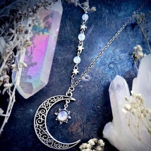 Asymmetrical Genuine Rainbow Moonstone Crescent Moon Necklace, filigree moon Necklace