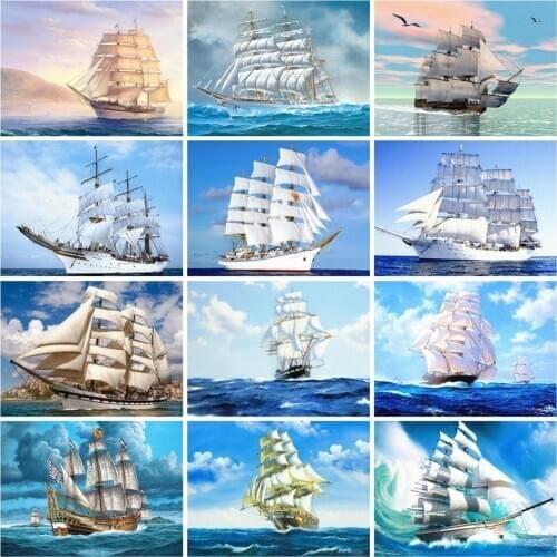 AZQSD Diamond Painting Sailboat Mosaic Embroidery Sale Scenery 5d Diy Picture Of Rhinestones Needlework Gift Crafts Home Decor