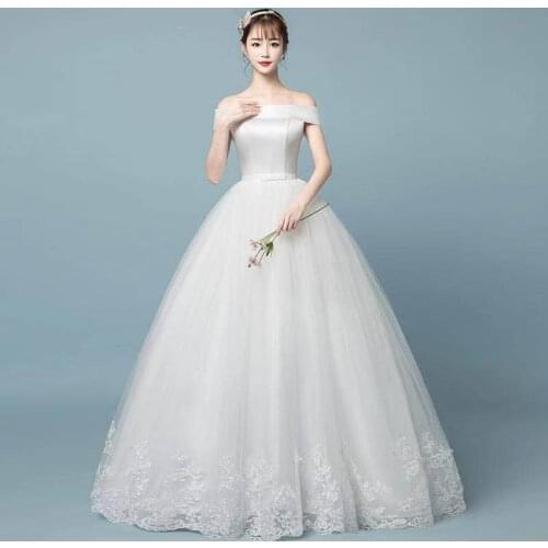 White Boat Neck Simple Wedding Dress Embroidery Pleat Floor-Length New Fashion Lace Up Plus Size Wedding Gowns For Women G238