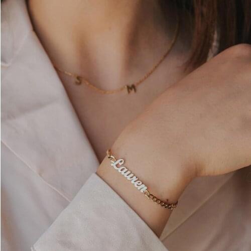 Noelia Custom Name Bracelet Personalized Cuban Chain Bracelets For Women Men Gift Gold Plated Letter Stainless Steel Bracelet