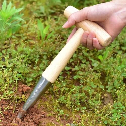 Hole Puncher Portable Lightweight Effective Stainless Steel Gardening Wood Handle Hole Puncher Home Yard Garden Tools Supplies