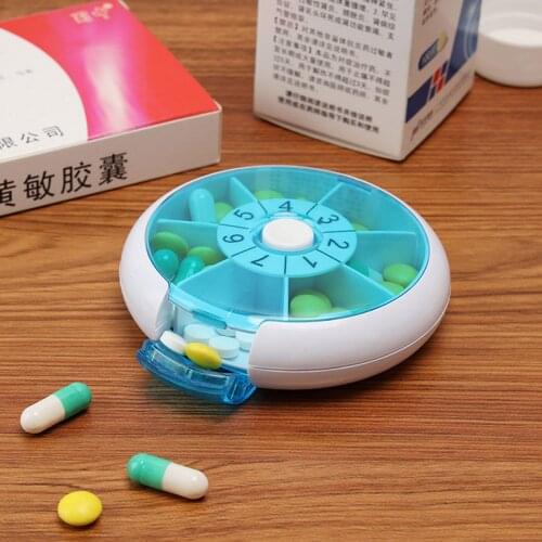 Weekly Pill Organizer 7-Day Portable Rotation Round Pill Medicine Storage Box Case Container Dispenser for Office Travel