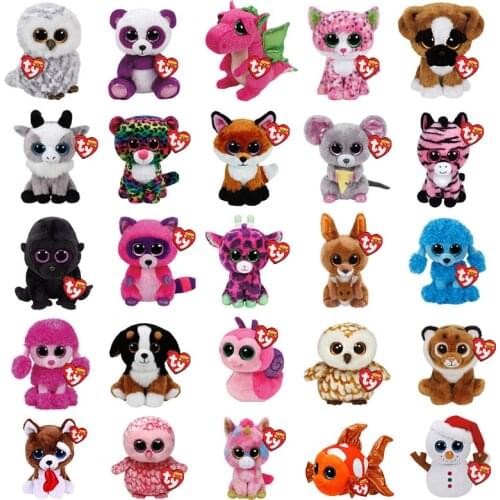 Hot Sale 15CM Ty Beanie Owl Fox Panda Dinosaur Dog Fish Animal Collection Cute Stuffed Plush Doll Toy Boy and Girl Birthday Gift