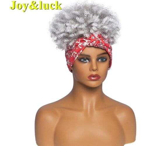 Joy&luck Fluffy Headband Wig Synthetic Turban Hair Wigs for African Women Kinky Culry Head Wig Ombre Grey