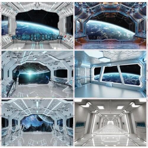 Space Ship Interior Backdrop Futuristic Science Fiction Photo Background Spacecraft Booths Studio Props Decoration Banner
