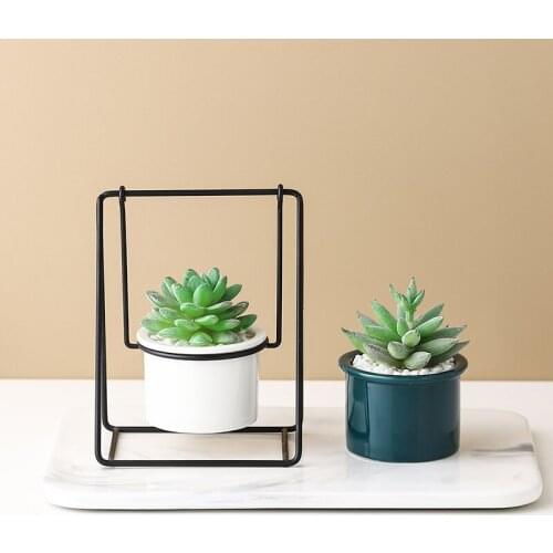 Creative Swing Ceramic Planter Flower Pot with Metal Swing Decorative Succulents Plants Pot Mini Bonsai Home Table Decoration