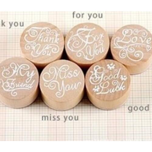 Round Wooden Stamps Thank You/Love/MY FRIEND/MISS YOU/For You/Good Luck Handmade 6 Patterns DIY Wooden Blessing Greeting Letter