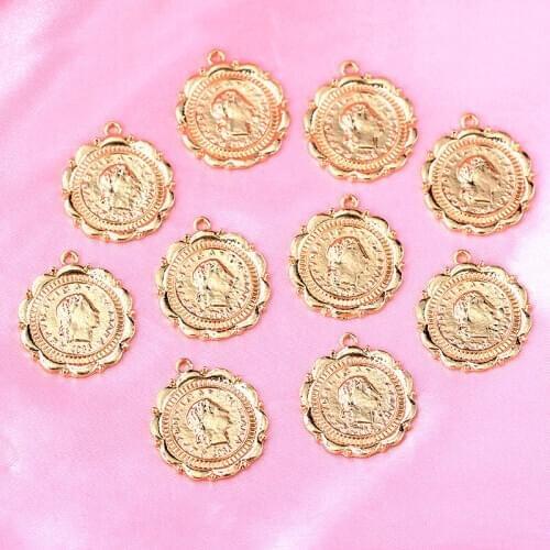 10Pcs/lot Irregular Round Coin Charms Golden Roman Portrait Coins Pendant Accessories For Jewelry Making DIY Earrings Necklace