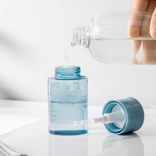 Refillable Bottles Push-type Bottling Push Down Empty Pump Dispenser Bottle for Nail Polish and Makeup Remover Blue Top Cap