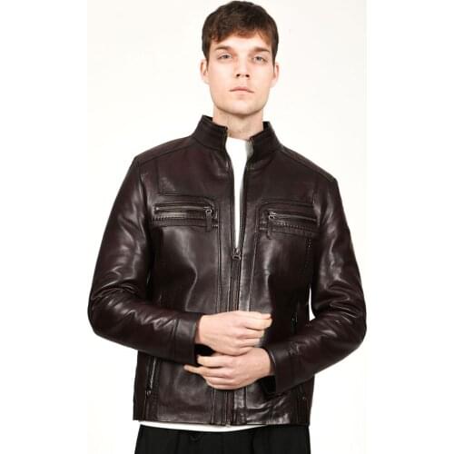 Mens Real Leather Lambskin Jacket Men Motorcycle winter coat Men Warm Genuine Leather Jackets large size suede casaco