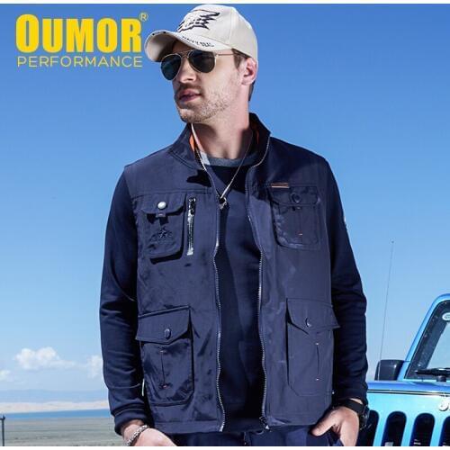Oumor Men 2019 Autumn New Outwear Cargo Tactical Fish Vests Jacket Men Outfit Thick Anti-water Multi Pocket Jacket Vests Men