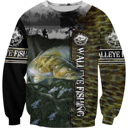 Walleye Fishing 3D Printed Mens Zip Hoodie Harajuku Streetwear Pullover Autumn Sweatshirt Unisex Casual Jacket Tracksuit DW0151