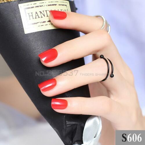 Bright Solid color 24pcs false nails Transparent red candy short round square head simple Fake nail all wrapped S606