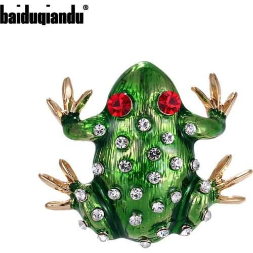 Baiduqiandu New Arrival Gold Color Plated Green Enameled and Red Crystal Eye Frog Brooch Pins Fashion Jewelry Accessories