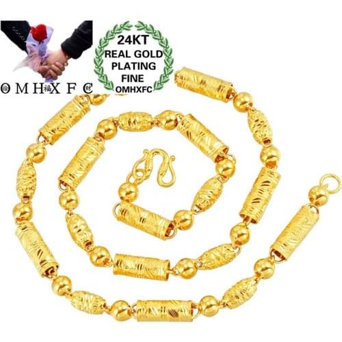 OMHXFC Wholesale NL248 European Fashion Fine Man Male Party Birthday Wedding Gift Olive Cylinder Beads 24KT Gold Chain Necklace