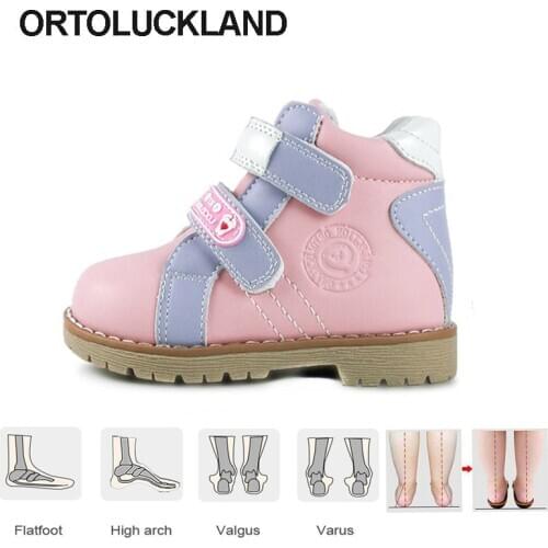Ortoluckland Toddler Girls New Spring Ankle Boots Orthopedic Autumn Casual Shoes For Kids Boys Running Shoe With Orthotic Insole