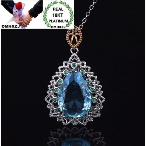 OMHXZJ Wholesale European Fashion Woman Girl Party Birthday Gift Water Drop Topaz Zircon 18KT White Gold Pendant Necklace NA244