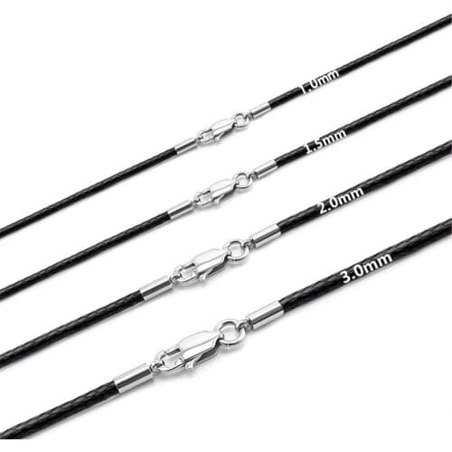 3PCS Braided Leather Necklace Chain Wax Rope 2/3MM Cord Black Coffee Rope Chains DIY 316L Steel Clasp Collares for Women 50CM