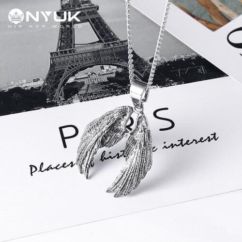2021 New French Style Retro Style Angel Wings Necklace Pendant Wings of Faith Necklace for Man HipHop Necklace Jewelry Wholesale