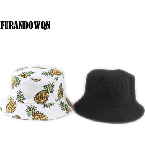 2019 New Summer Pineapple Printed Reversible Bucket Hats Women Mens Panama Bob Hat Fisherman Fishing Hat