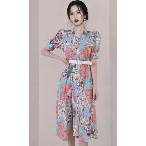 Summer Dress Female Patchwork Long Dress Ladies Short Sleeve Casual Womens Dresses Sashes Button Dresses Summer 2021 Ladies