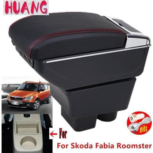 For Skoda Fabia Roomster armrest box Interior Parts special Retrofit parts Car Armrest Center Storage box USB LED