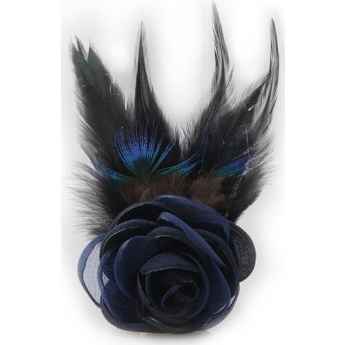 Handmade Luxury Fabric Cloth Art Flower Feather Pin Jewelry Clothing Wearing Corsage Brooches for Women Accessories Gift